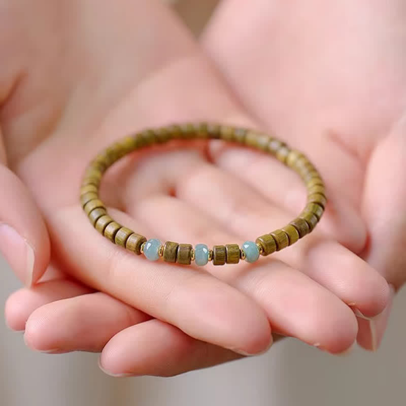 Buddha Stones Pulsera de cuentas cilíndricas con detalles de jade y sándalo verde Serenity - image 2