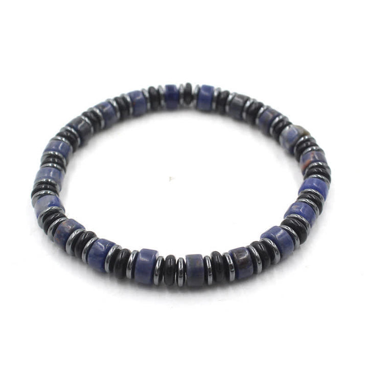 Buddha Stones Pulsera étnica de cuentas planas de hematita y obsidiana negra pulida a mano. - Sodalita (Lógica ♥ Verdad) (Circunferencia de la muñeca: 15-16 cm) - image 3