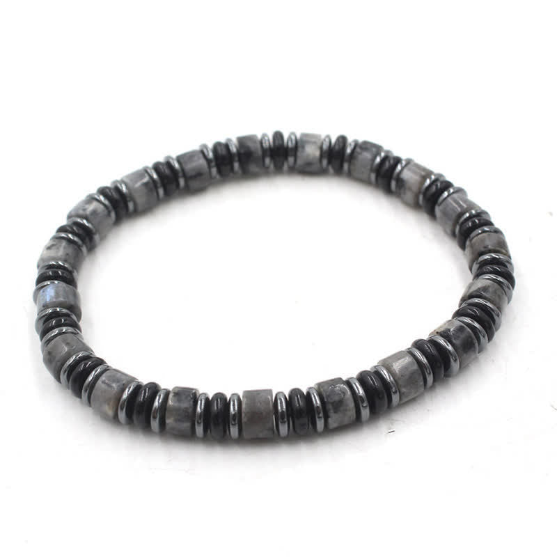 Buddha Stones Pulsera étnica de cuentas planas de hematita y obsidiana negra pulida a mano. - Piedra negra brillante (Protección ♥ Conexión a tierra) (Circunferencia de la muñeca: 15-16 cm) - image 10