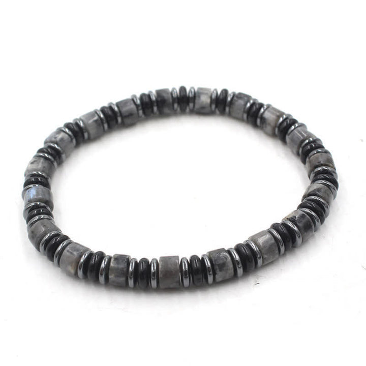 Buddha Stones Pulsera étnica de cuentas planas de hematita y obsidiana negra pulida a mano. - Piedra negra brillante (Protección ♥ Conexión a tierra) (Circunferencia de la muñeca: 15-16 cm) - image 10