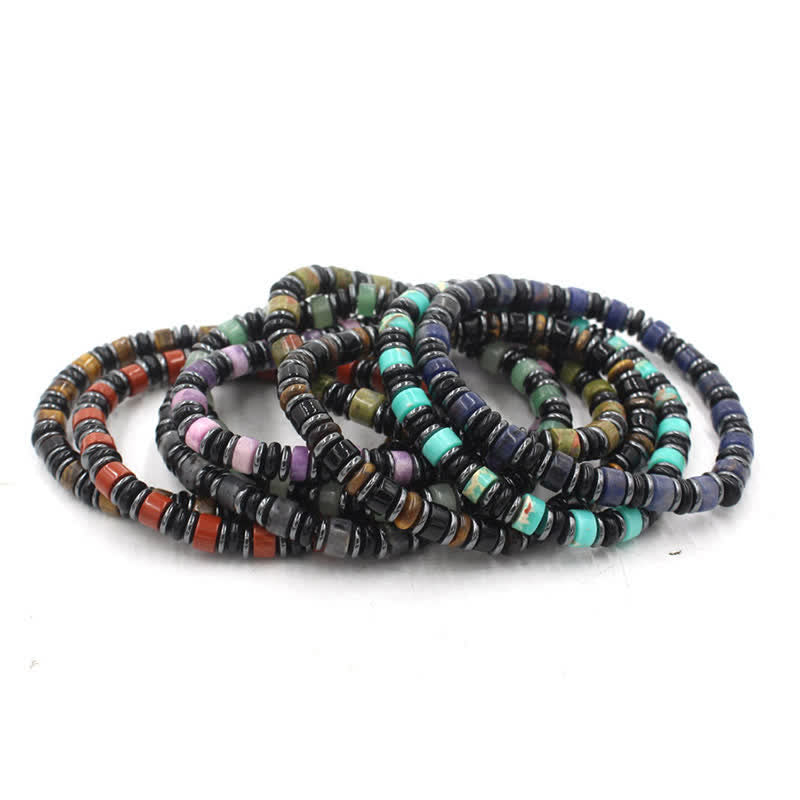 Buddha Stones Pulsera étnica de cuentas planas de hematita y obsidiana negra pulida a mano. - image 1