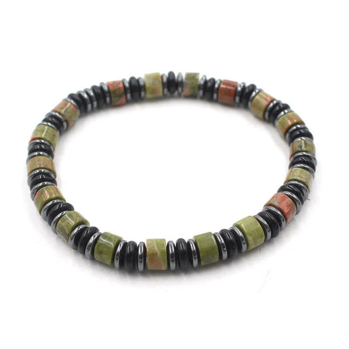 Buddha Stones Pulsera étnica de cuentas planas de hematita y obsidiana negra pulida a mano. - Unakita (Equilibrio ♥ Crecimiento) (Circunferencia de la muñeca: 15-16 cm) - image 15