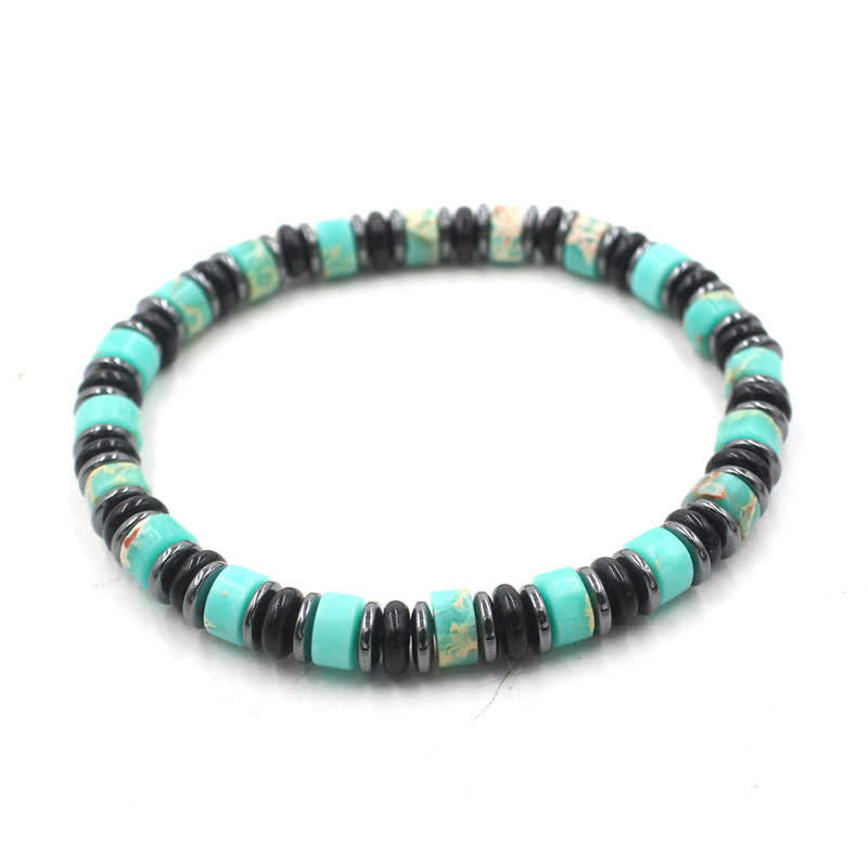 Buddha Stones Pulsera étnica de cuentas planas de hematita y obsidiana negra pulida a mano. - Turquesa (Protección ♥ Comunicación) (Circunferencia de la muñeca: 15-16 cm) - image 6