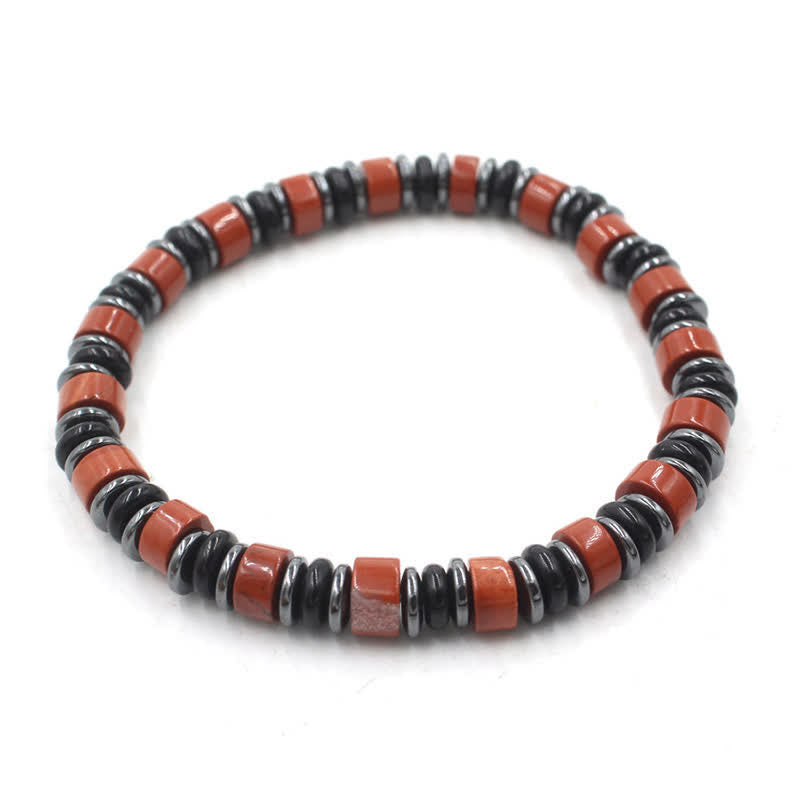 Buddha Stones Pulsera étnica de cuentas planas de hematita y obsidiana negra pulida a mano. - Jaspe rojo (Protección ♥ Sabiduría) (Circunferencia de la muñeca: 15-16 cm) - image 16
