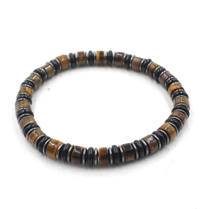 Buddha Stones Pulsera étnica de cuentas planas de hematita y obsidiana negra pulida a mano. - Ojo de Tigre (Confianza ♥ Enfoque) (Circunferencia de la muñeca: 15-16 cm) - image 2
