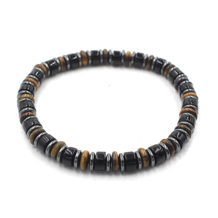 Buddha Stones Pulsera étnica de cuentas planas de hematita y obsidiana negra pulida a mano. - Obsidiana negra (Protección ♥ Conexión a tierra) (Circunferencia de la muñeca: 15-16 cm) - image 2