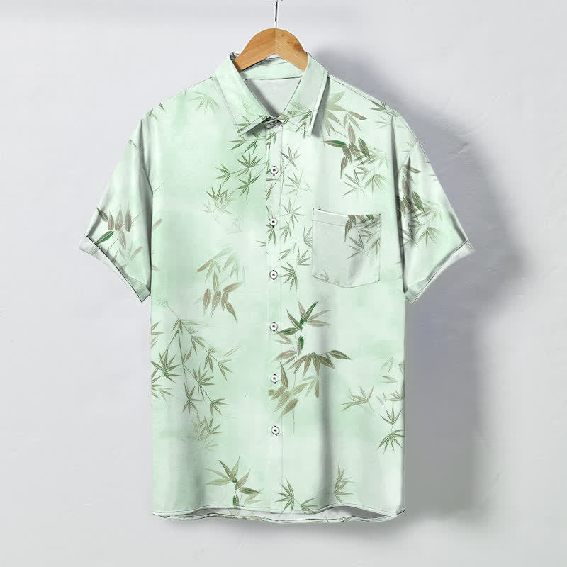 Buddha Stones Camisa de manga corta para hombre con botones y estampado de hojas de bambú, resistente a las arrugas. - Gotas de miel - US/UK/AU48, UE58 (4XL) - image 3