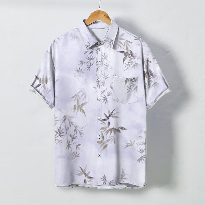 Buddha Stones Camisa de manga corta para hombre con botones y estampado de hojas de bambú, resistente a las arrugas. - 	Ciruela - US/UK/AU48, UE58 (4XL) - image 6