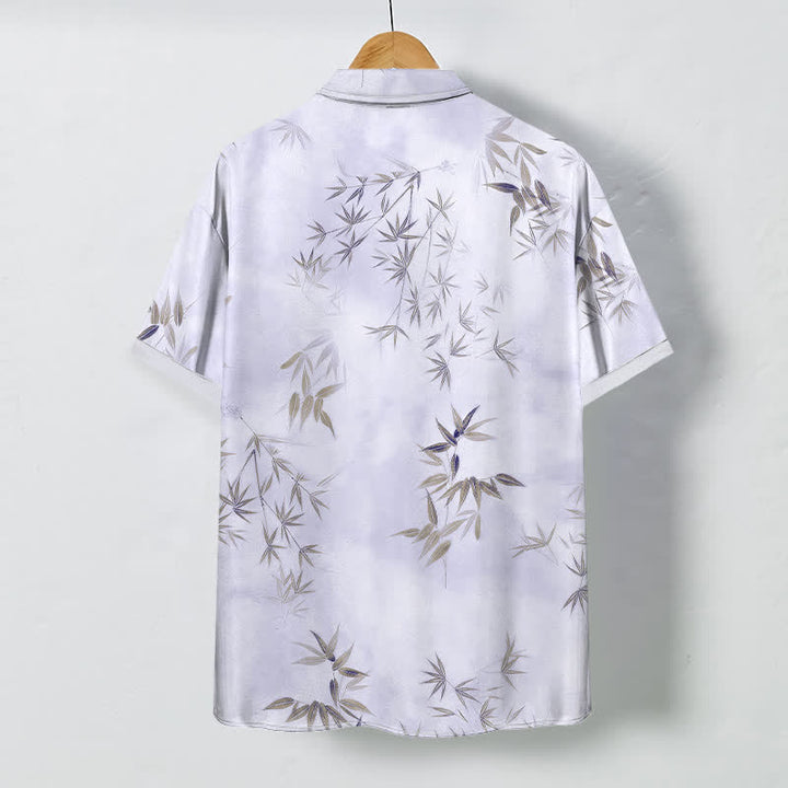 Buddha Stones Camisa de manga corta para hombre con botones y estampado de hojas de bambú, resistente a las arrugas. - image 7