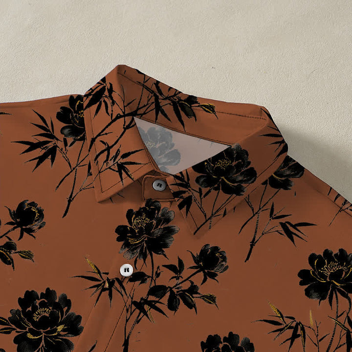 Buddha Stones Camisa transpirable de manga corta para hombre con botones y estampado floral tropical. - image 2
