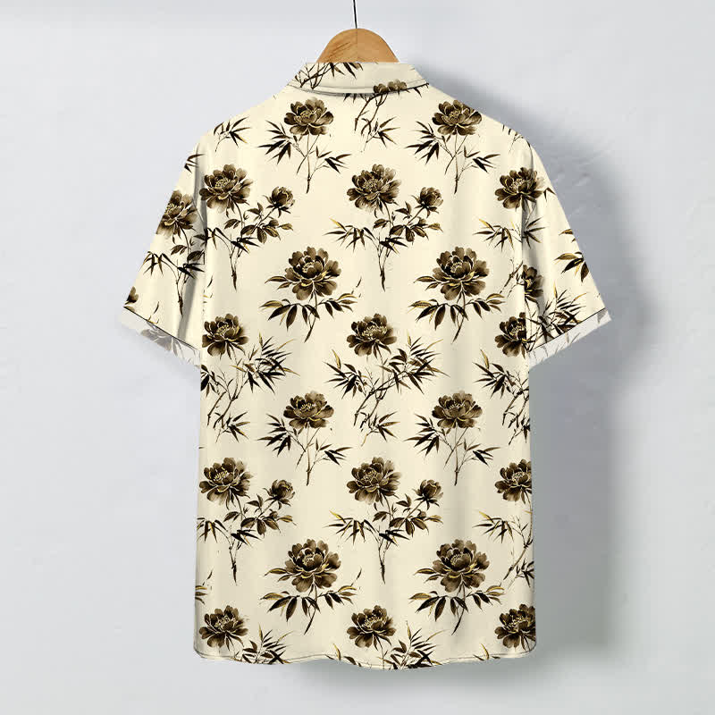 Buddha Stones Camisa transpirable de manga corta para hombre con botones y estampado floral tropical. - image 6