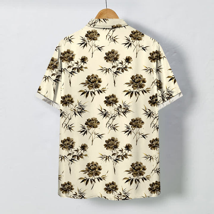 Buddha Stones Camisa transpirable de manga corta para hombre con botones y estampado floral tropical. - image 6