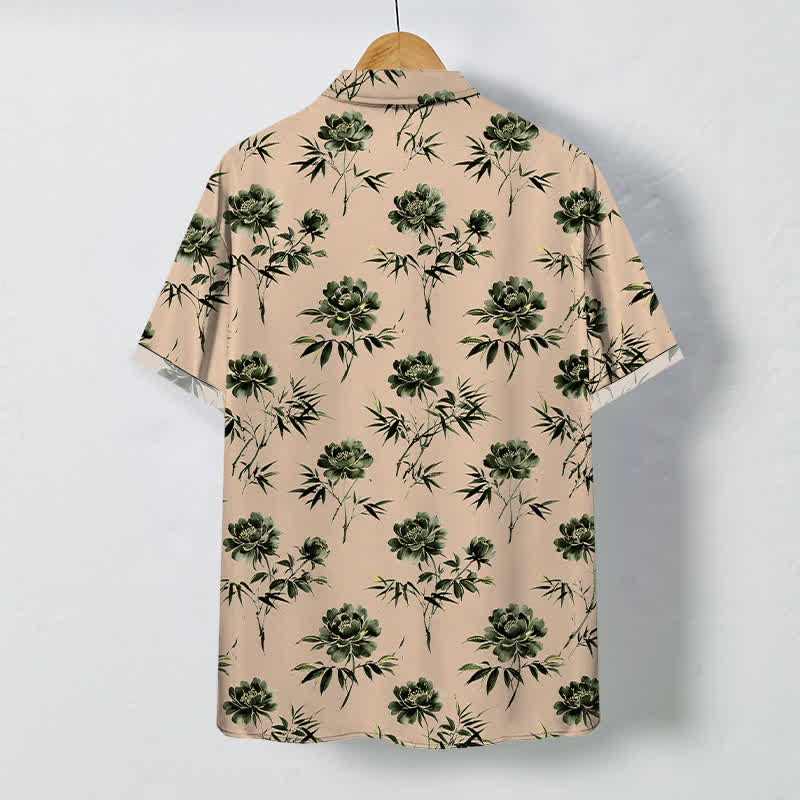 Buddha Stones Camisa transpirable de manga corta para hombre con botones y estampado floral tropical. - image 11