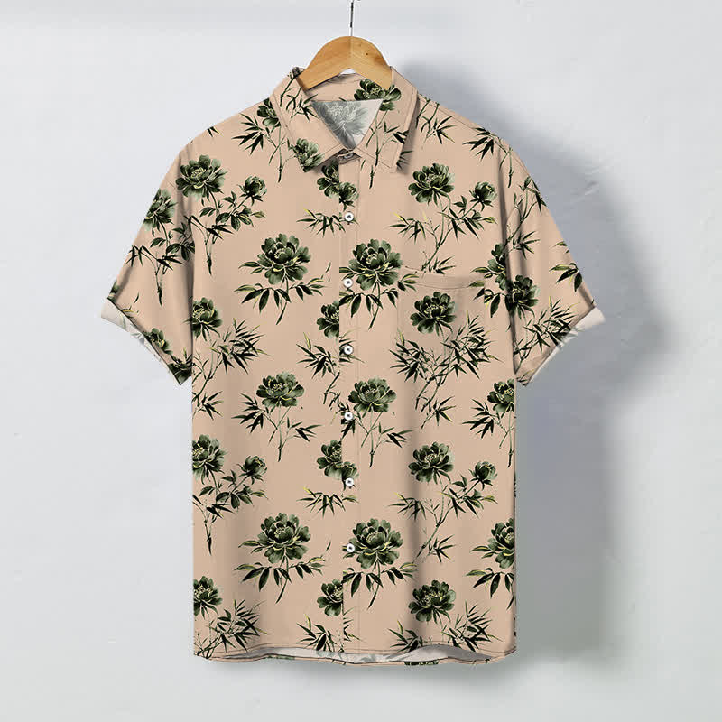 Buddha Stones Camisa transpirable de manga corta para hombre con botones y estampado floral tropical. - PeachPuff - US/UK/AU48, UE58 (4XL) - image 10