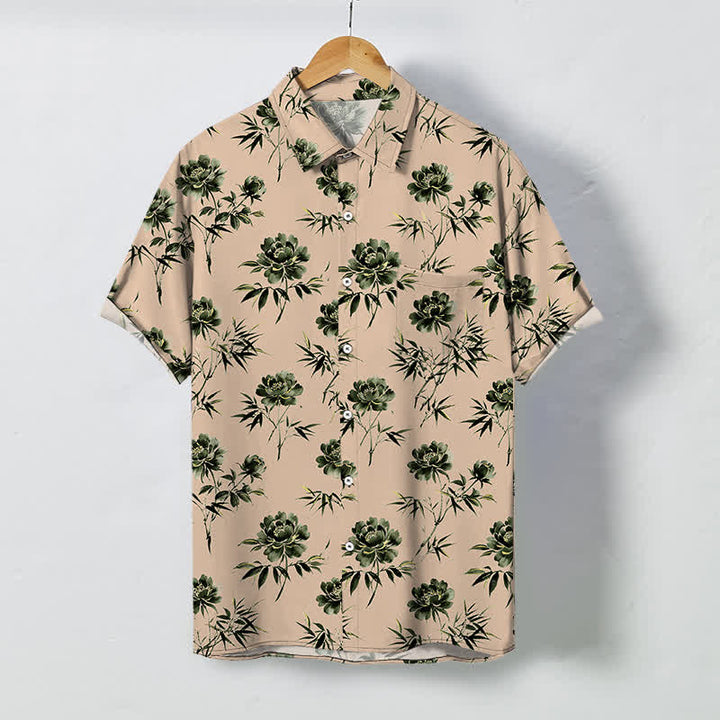 Buddha Stones Camisa transpirable de manga corta para hombre con botones y estampado floral tropical. - PeachPuff - US/UK/AU48, UE58 (4XL) - image 10
