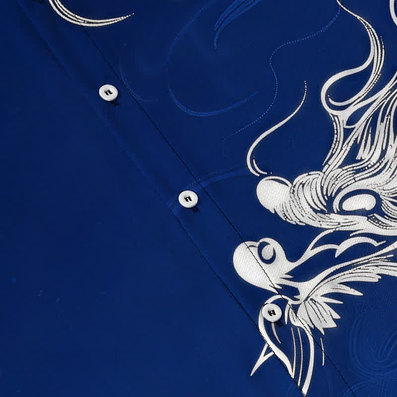 Buddha Stones Camisa de manga corta para hombre con botones y estampado de nube de dragón oriental, resistente a las arrugas. - image 3