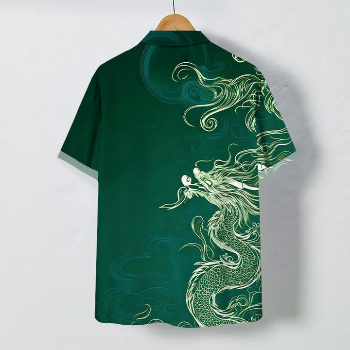 Buddha Stones Camisa de manga corta para hombre con botones y estampado de nube de dragón oriental, resistente a las arrugas. - image 6