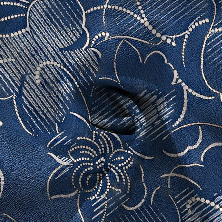 Buddha Stones Camisa de manga corta para hombre, resistente a las arrugas, con botones y estampado floral índigo. - image 4