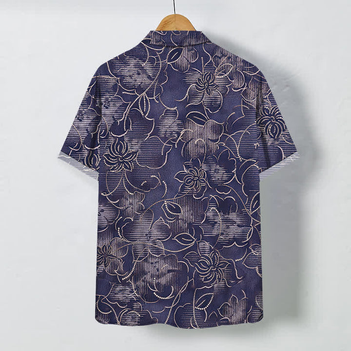 Buddha Stones Camisa de manga corta para hombre, resistente a las arrugas, con botones y estampado floral índigo. - image 6