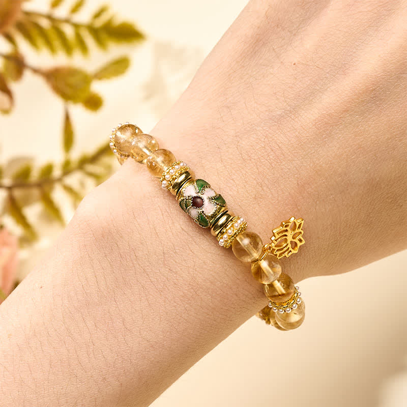 Buddha Stones Colgante de citrino y loto, pulsera de cuentas redondas pulidas a mano con esmalte y diseño de abundancia. - image 4