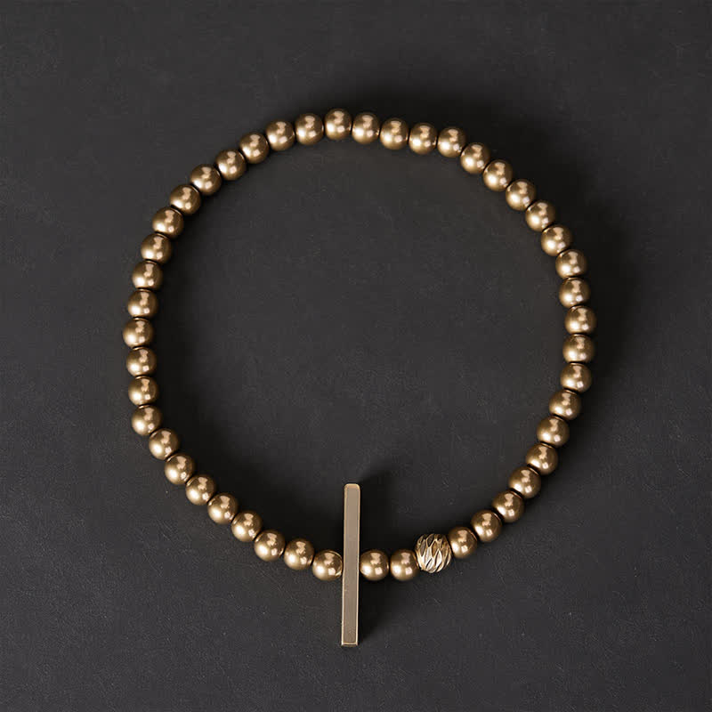 Buddha Stones Pulsera de latón con cuentas redondas pequeñas de 4 mm para sanación - image 1
