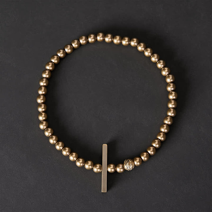 Buddha Stones Pulsera de latón con cuentas redondas pequeñas de 4 mm para sanación - image 1