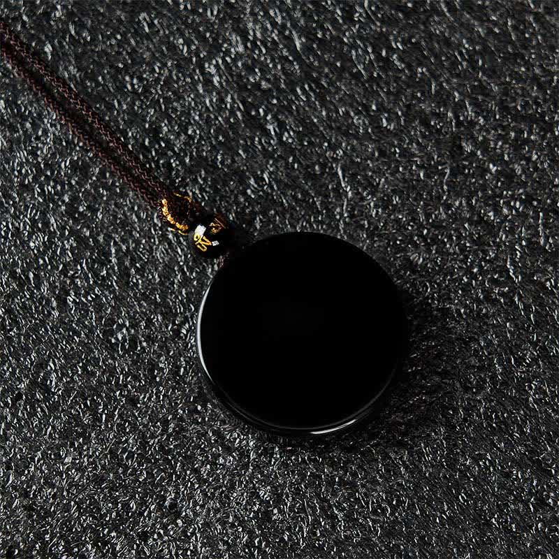 Buddha Stones Collar de protección de cuerda trenzada redonda de obsidiana negra - image 6