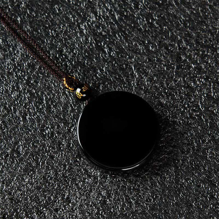 Buddha Stones Collar de protección de cuerda trenzada redonda de obsidiana negra - image 6
