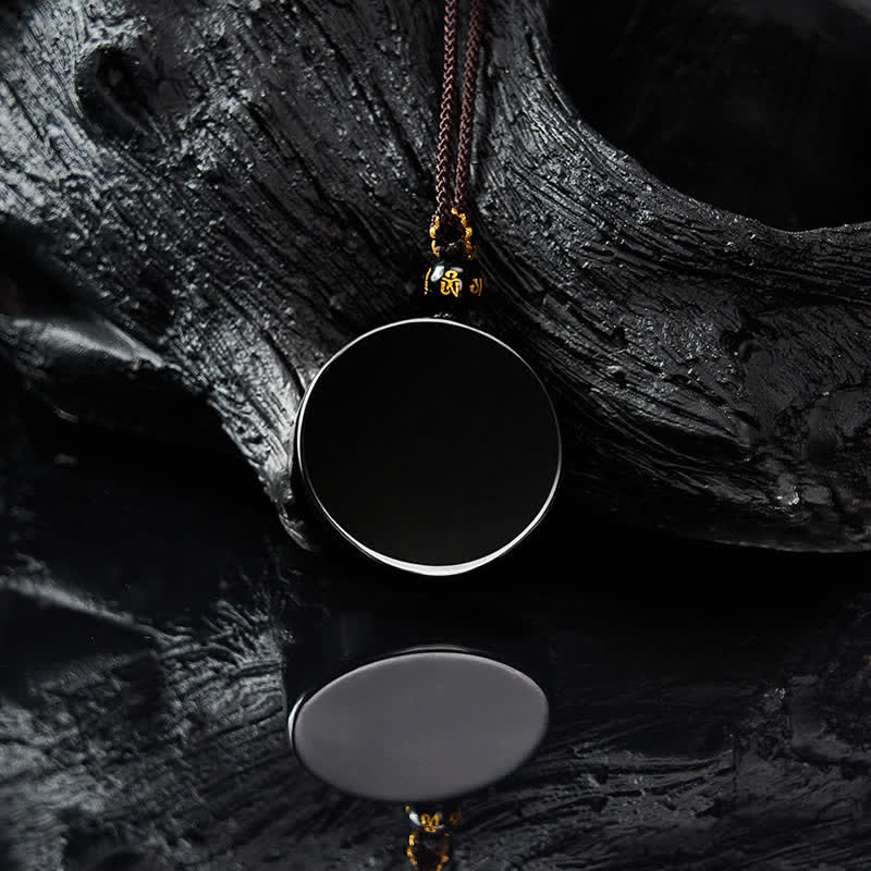 Buddha Stones Collar de protección de cuerda trenzada redonda de obsidiana negra - image 3
