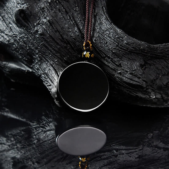 Buddha Stones Collar de protección de cuerda trenzada redonda de obsidiana negra - image 3