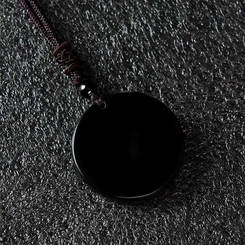 Buddha Stones Collar de protección de cuerda trenzada redonda de obsidiana negra - image 7
