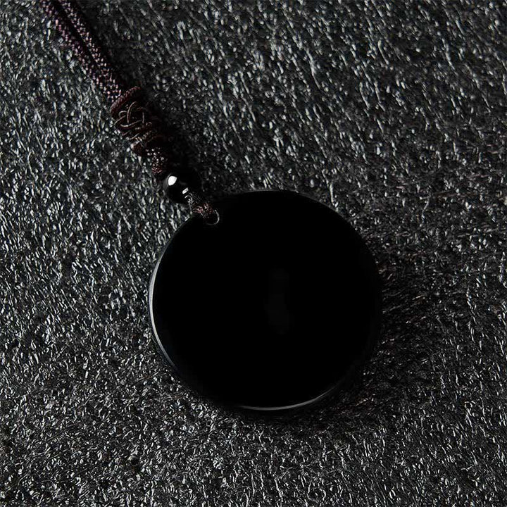 Buddha Stones Collar de protección de cuerda trenzada redonda de obsidiana negra - image 7