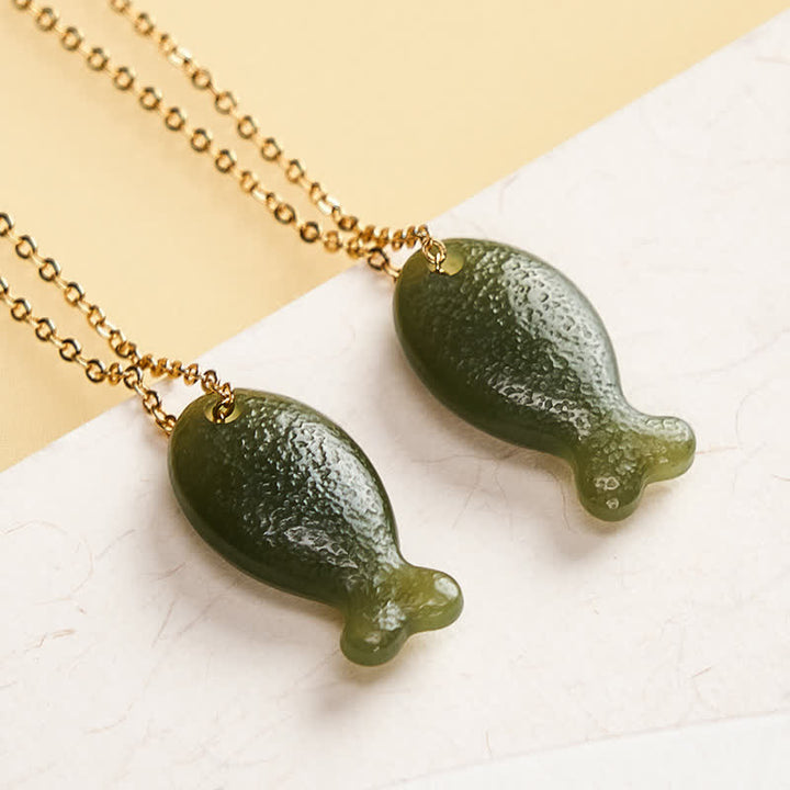 Buddha Stones Collar con colgante tallado a mano de Jade Little Fish Luck - image 3