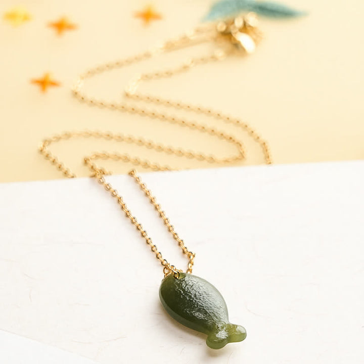 Buddha Stones Collar con colgante tallado a mano de Jade Little Fish Luck - image 2