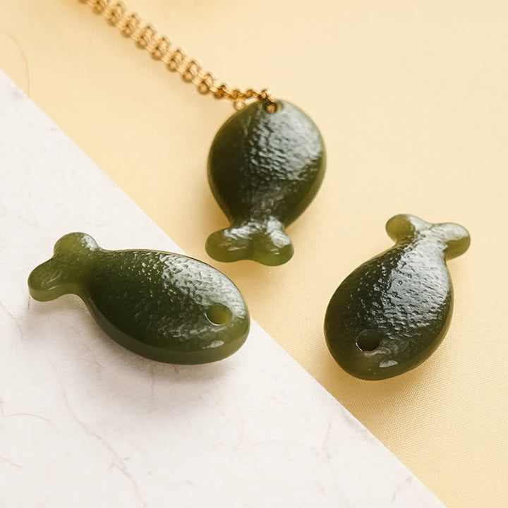Buddha Stones Collar con colgante tallado a mano de Jade Little Fish Luck - image 8