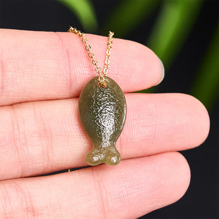 Buddha Stones Collar con colgante tallado a mano de Jade Little Fish Luck - image 4
