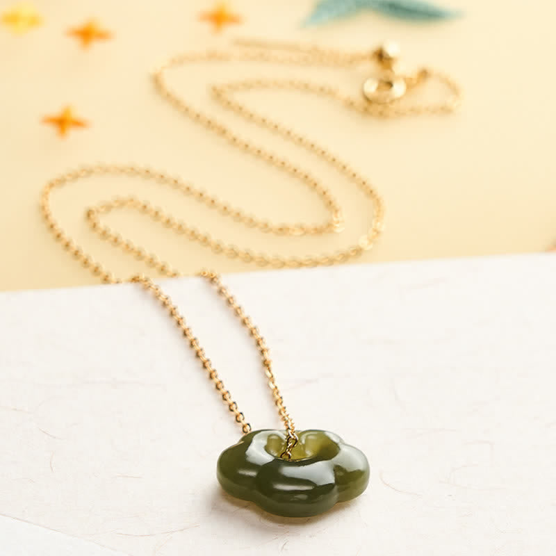 Buddha Stones Collar con colgante vintage de nube auspiciosa de jade y candado de la suerte. - image 2
