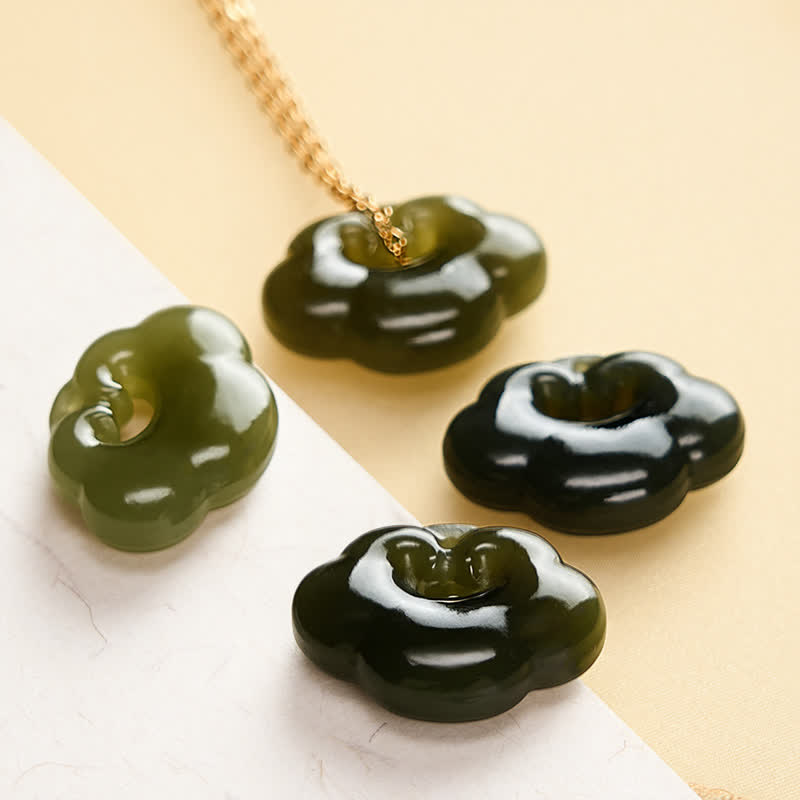 Buddha Stones Collar con colgante vintage de nube auspiciosa de jade y candado de la suerte. - image 5