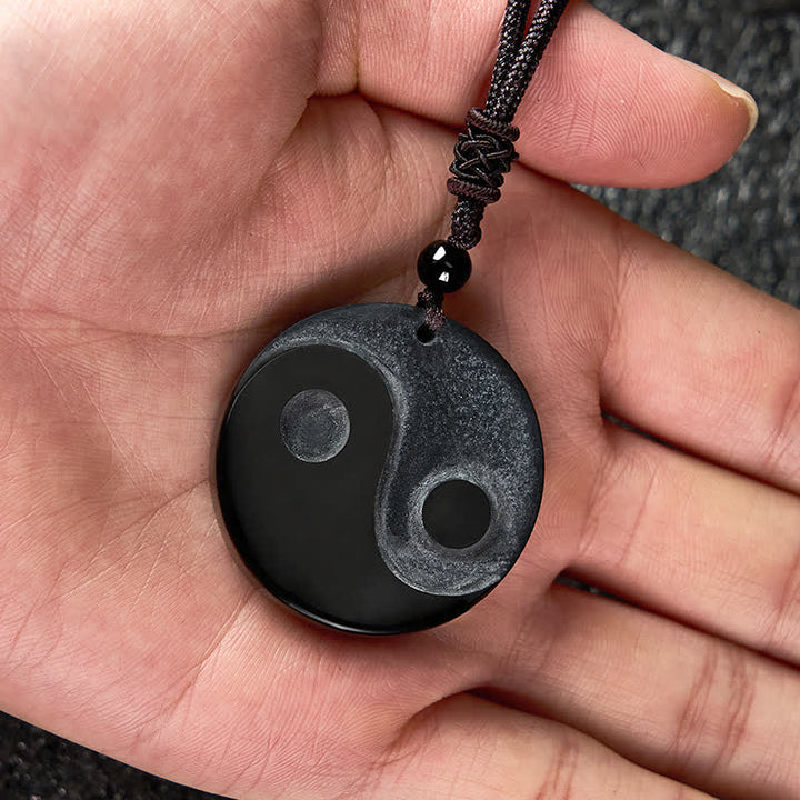 Buddha Stones Collar con colgante redondo de equilibrio Yin Yang de obsidiana negra - image 7