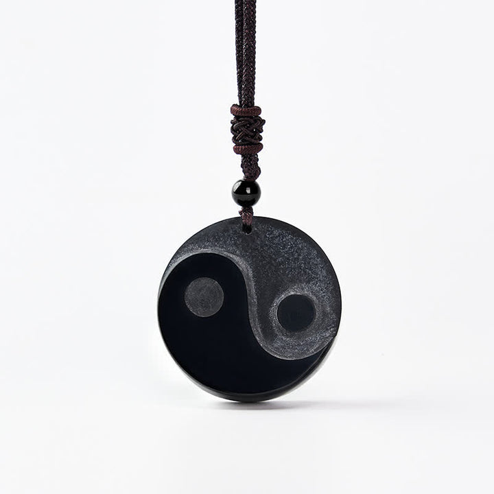 Buddha Stones Collar con colgante redondo de equilibrio Yin Yang de obsidiana negra - image 8