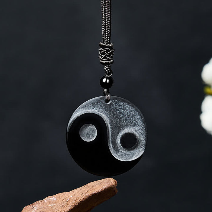 Buddha Stones Collar con colgante redondo de equilibrio Yin Yang de obsidiana negra - Obsidiana negra (Purificación♥Fuerza) - image 0