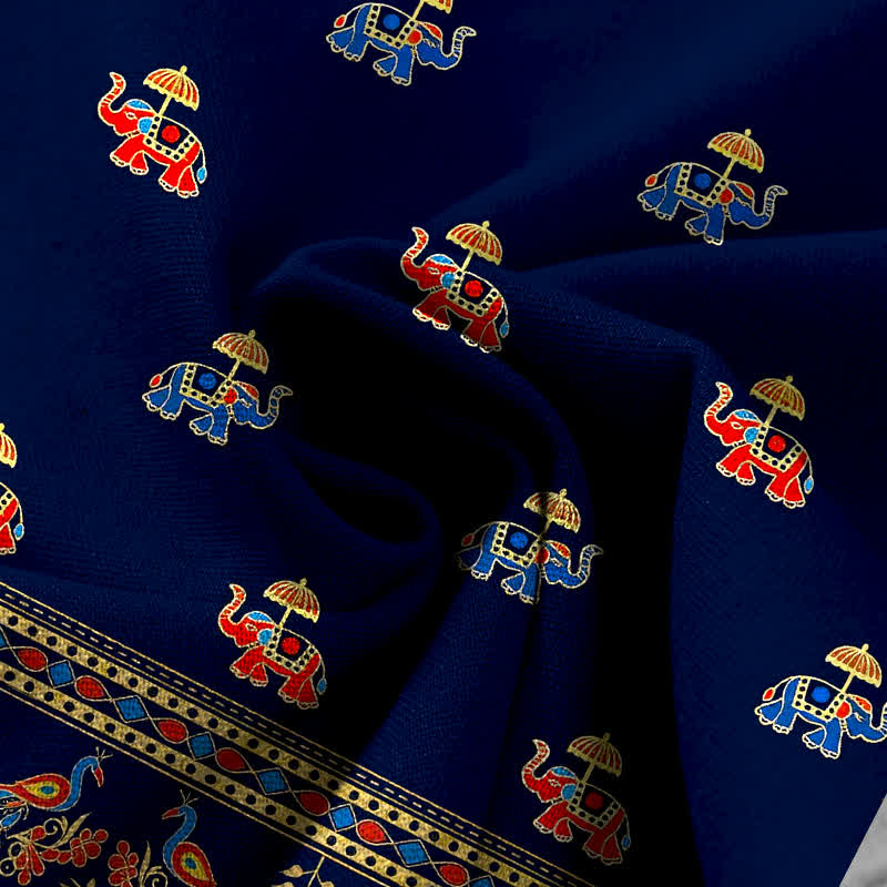 Buddha Stones Pantalones de mujer de algodón y lino con estampado bohemio de elefantes, cintura elástica y pernera ancha con bolsillos. - image 3