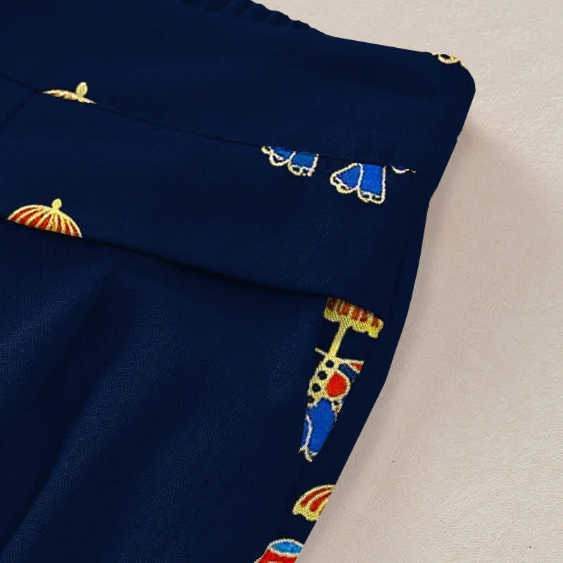 Buddha Stones Pantalones de mujer de algodón y lino con estampado bohemio de elefantes, cintura elástica y pernera ancha con bolsillos. - image 2