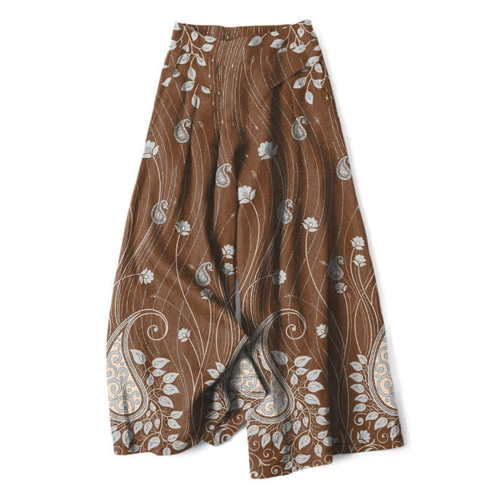 Buddha Stones Pantalones de mujer de algodón y lino con estampado floral de cachemir, cintura elástica y pernera ancha con bolsillos. - Tierra de siena - US16，UK/AU20，EU48 (3XL) - image 4