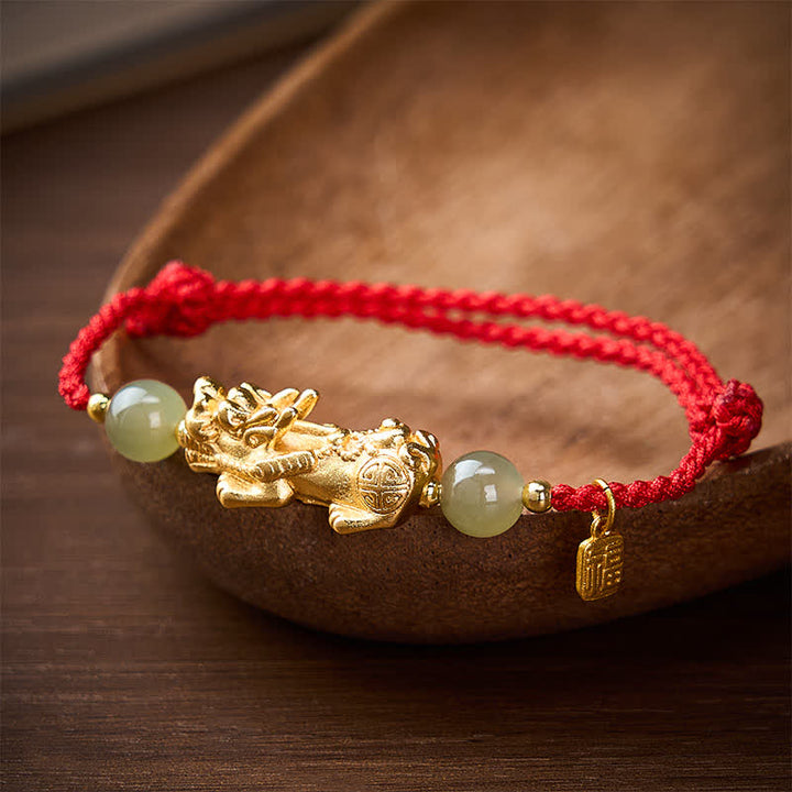 Buddha Stones Pulsera de hilo rojo con el carácter Pi Xiu Fu de cobre para la buena suerte - image 1