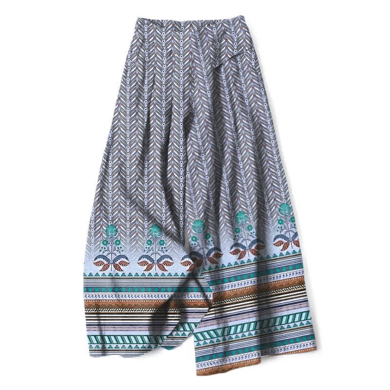 Buddha Stones Pantalones de mujer de algodón y lino con estampado geométrico en zigzag estilo bohemio, cintura elástica y pernera ancha con bolsillos. - Gris - US16，UK/AU20，EU48 (3XL) - image 4