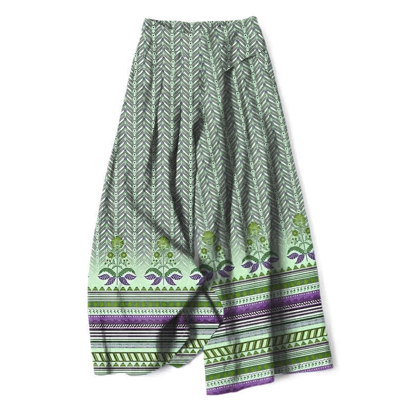 Buddha Stones Pantalones de mujer de algodón y lino con estampado geométrico en zigzag estilo bohemio, cintura elástica y pernera ancha con bolsillos. - Verde pálido - US16，UK/AU20，EU48 (3XL) - image 6