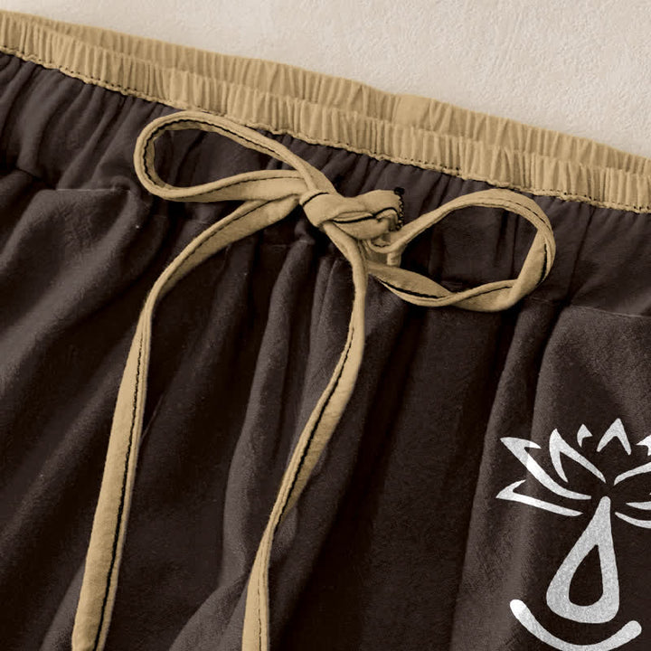 Buddha Stones Pantalones de mujer de algodón puro con estampado de loto sagrado Om y cintura elástica con bolsillos. - image 1
