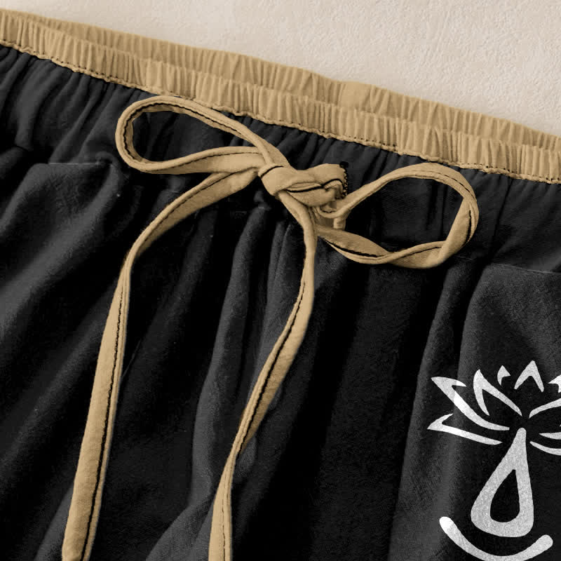 Buddha Stones Pantalones de mujer de algodón puro con estampado de loto sagrado Om y cintura elástica con bolsillos. - image 5
