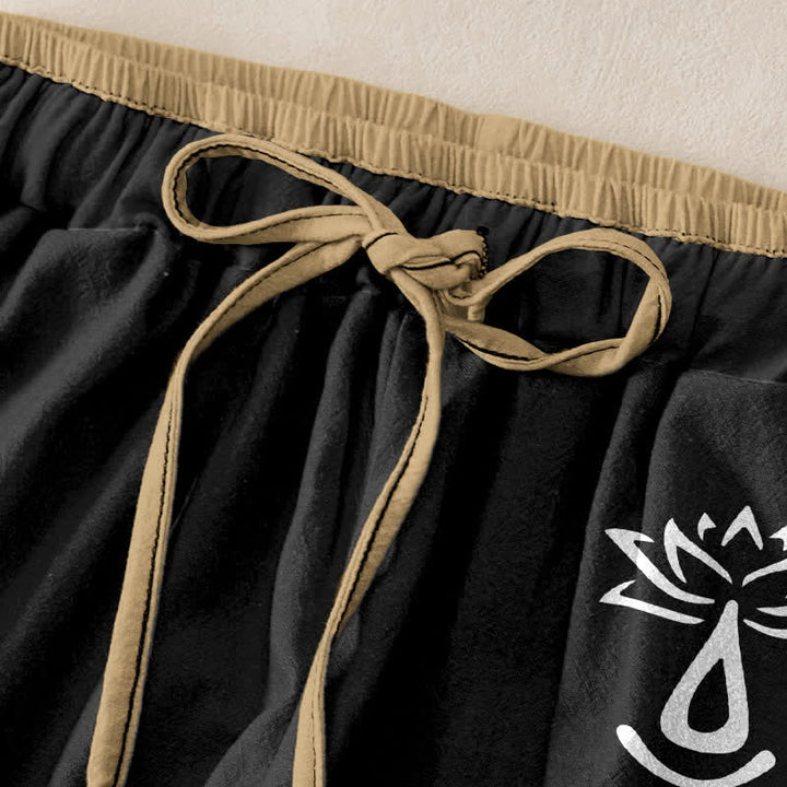 Buddha Stones Pantalones de mujer de algodón puro con estampado de loto sagrado Om y cintura elástica con bolsillos. - image 5